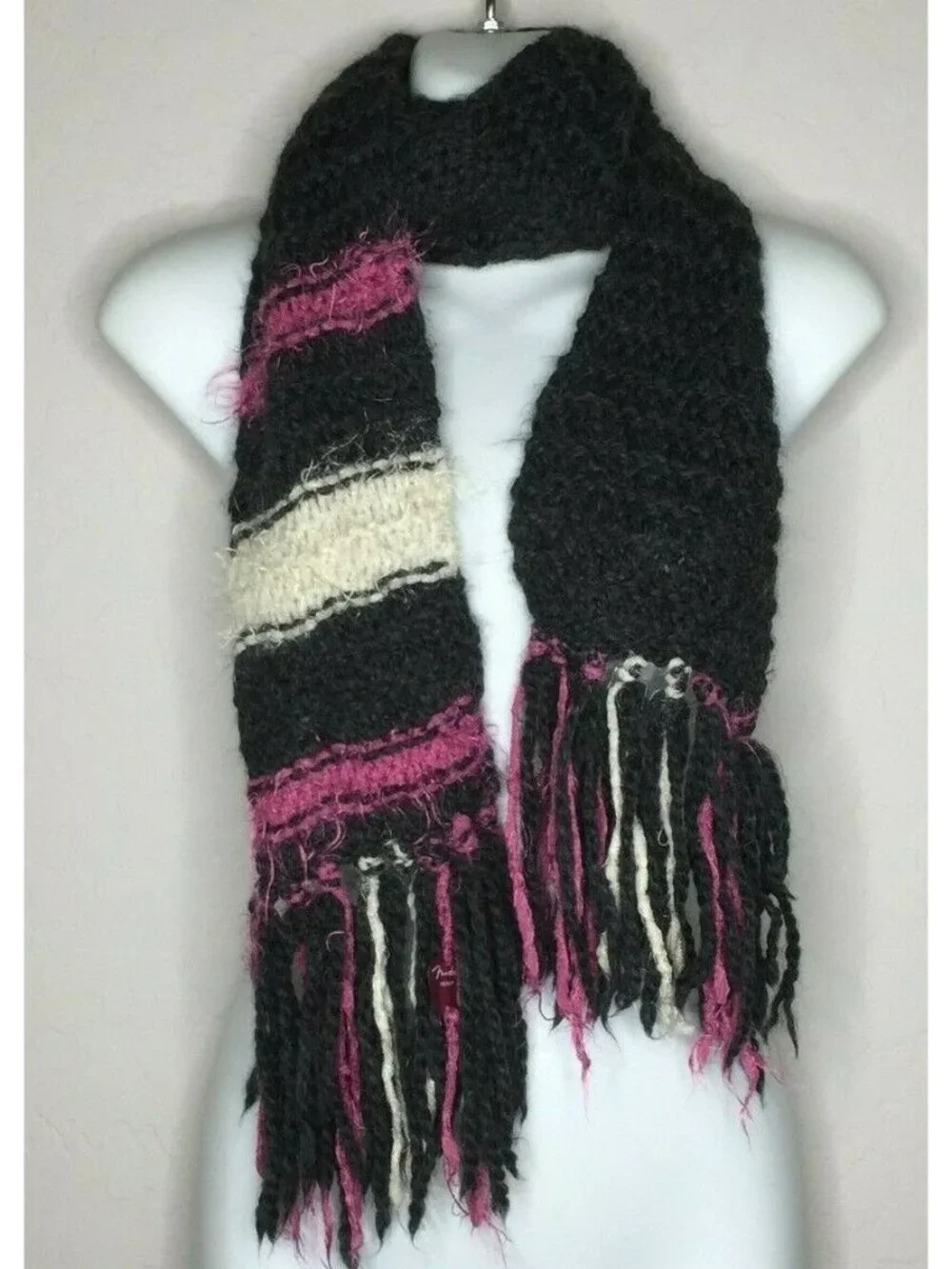 Womens Black Pink Ivory Crochet Fringe Long Scarf  Accessories Fashion 87